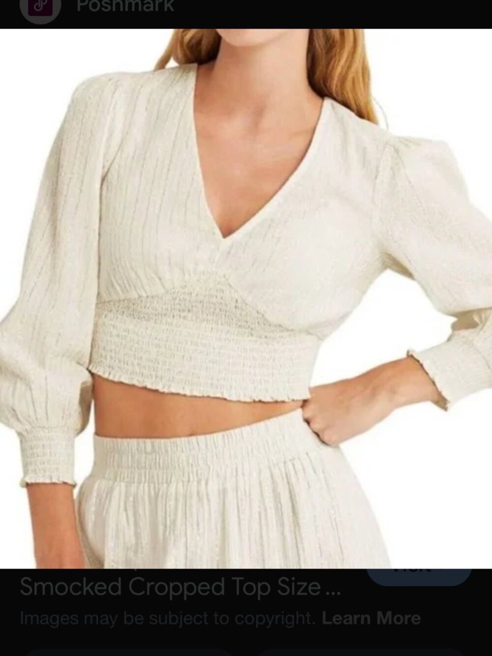 Boden White and Silver Lurex Smocked Crop Top in Size 8